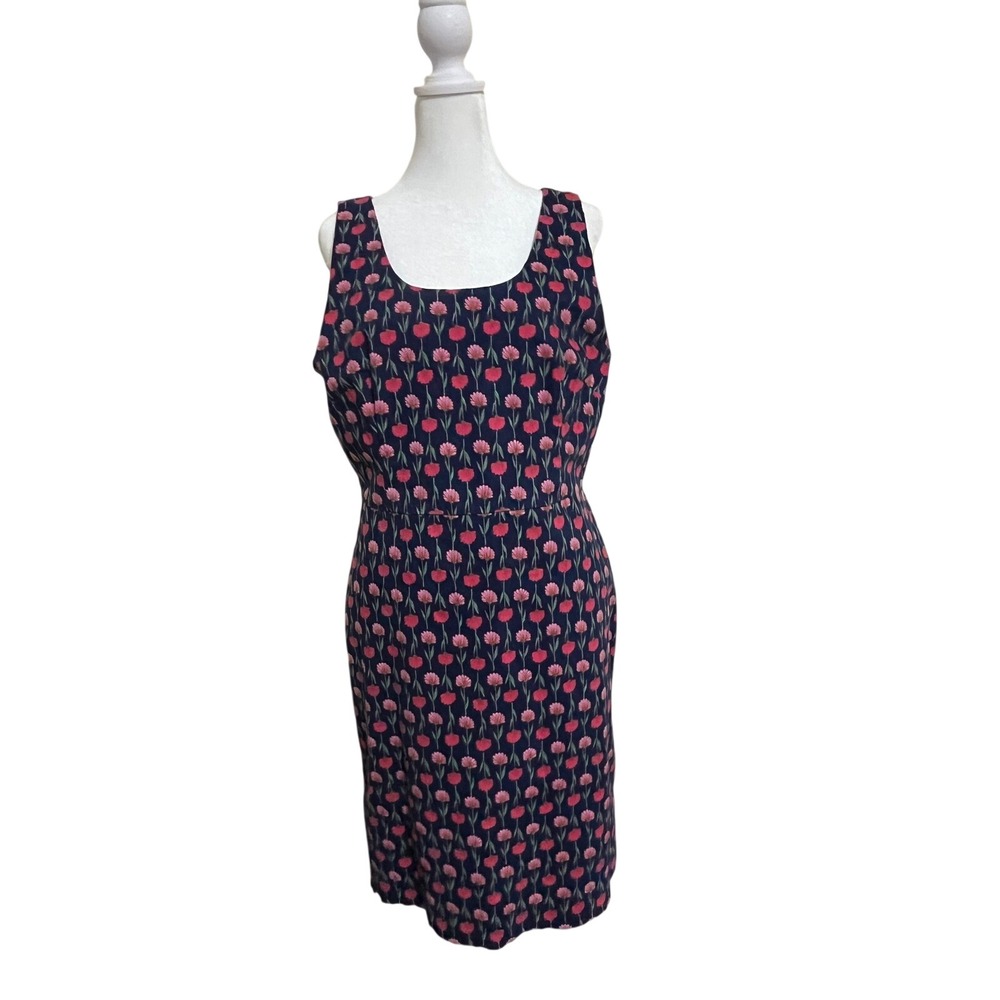 J.Crew Navy Pink Floral Tulip Sheath Dress Sleeveless Scoop Neck Size 14